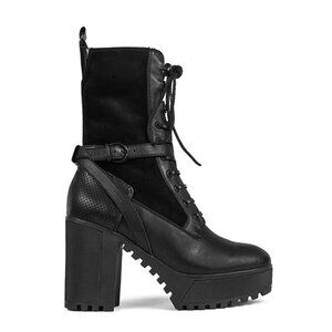 Atelje 71 Annika Black Leather Suede Platform Combat Boots